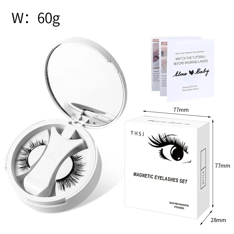 Brown Magnetic False Eyelashes Natural Soft Light Weight Eye Makeup Set With Applicater One-piece box Easy To Carry Eyelash Tool