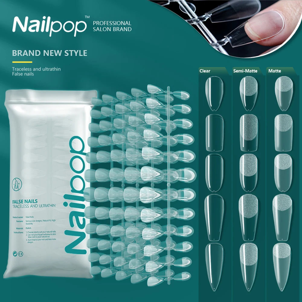 NAILPOP 120pcs Fake Nails Full Cover Press on Nails Coffin Soft Gel American Pose Capsule False Nail Tips for Extension System