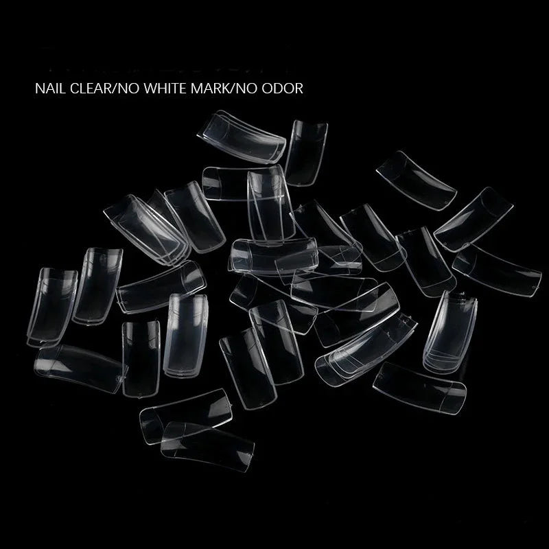 Set of 500 Natural Clear Full Cover False Nails with French Half Tips for Nail Art Manicure 10 Sizes