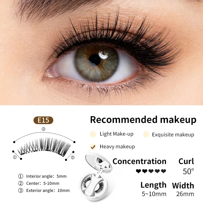 Brown Magnetic False Eyelashes Natural Soft Light Weight Eye Makeup Set With Applicater One-piece box Easy To Carry Eyelash Tool