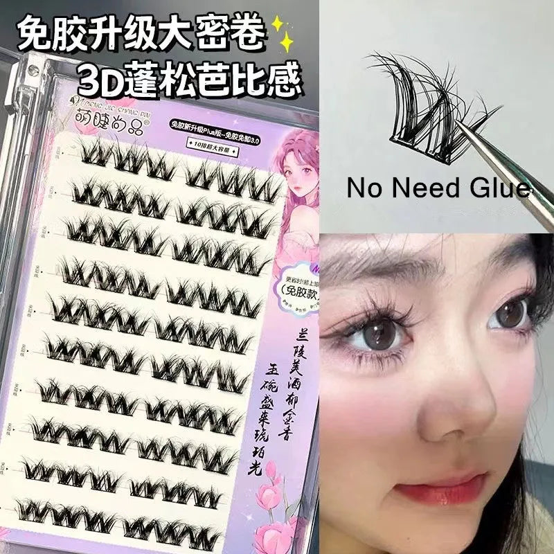 Voluminous Glue-free Self-adhesive False Eyelashes 5D Fluffy Thick Natural Curling Lash Easy Application Anime Eye