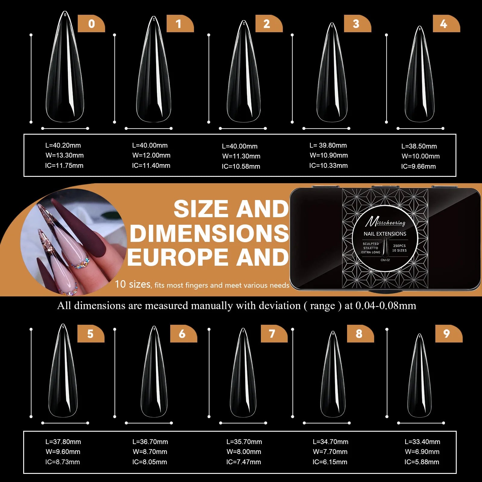 Boxed Transparent Fake Nails Mulit-Shaped Size Almond Coffin Press On Acrylic Nails For Manicure Art Extension Decoration